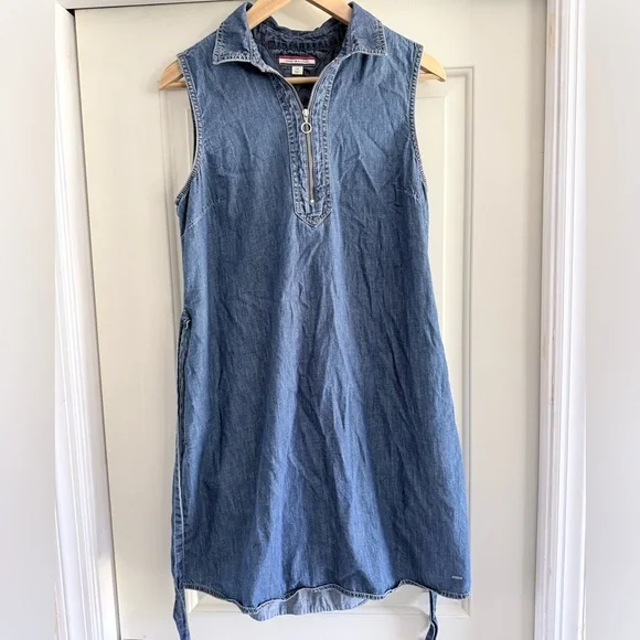 Tommy Hilfiger Sleeveless Denim Zip-Front Shift Dress - Blue - Picture 1 of 3